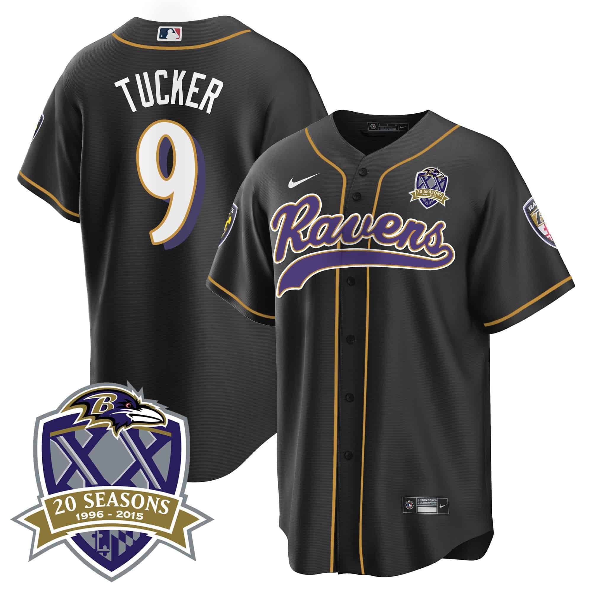 Men Baltimore Ravens #9 Tucker Black 2024 Nike 20th Season Patch Baseball NFL Jersey style 1